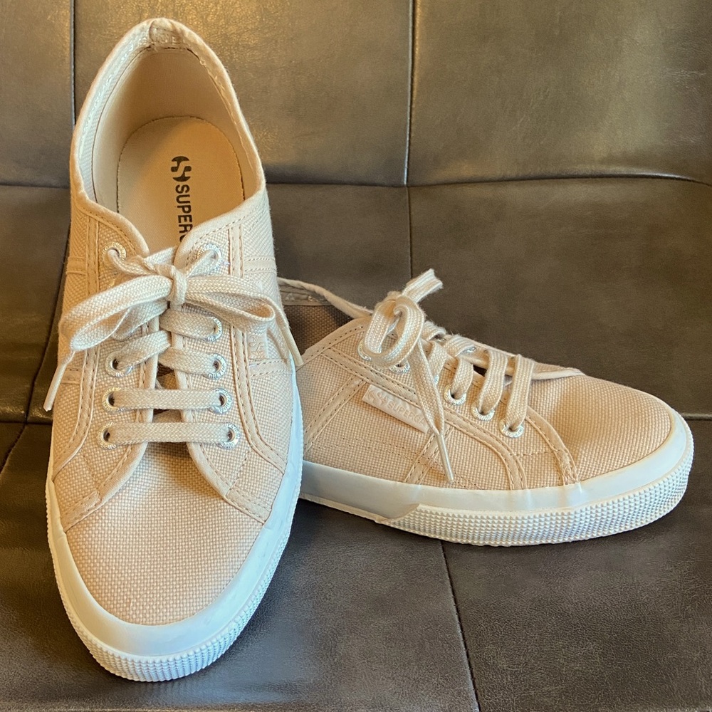 Tan & white tennis shoes by Superga. Sz 8.5 medium